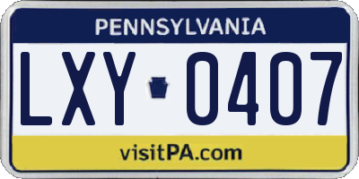PA license plate LXY0407