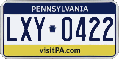 PA license plate LXY0422