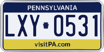 PA license plate LXY0531