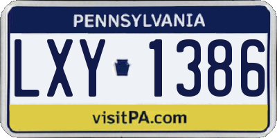 PA license plate LXY1386