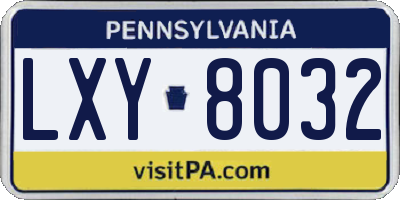 PA license plate LXY8032