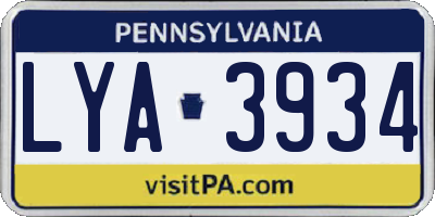 PA license plate LYA3934