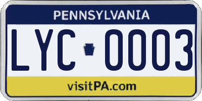 PA license plate LYC0003