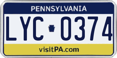 PA license plate LYC0374