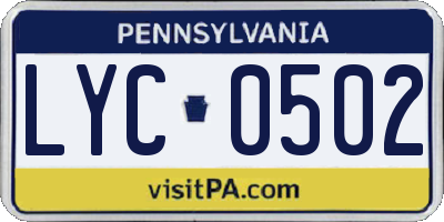 PA license plate LYC0502