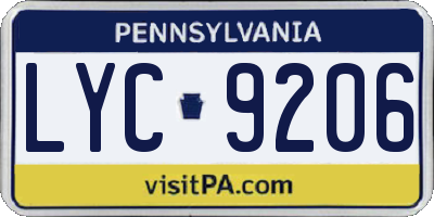 PA license plate LYC9206