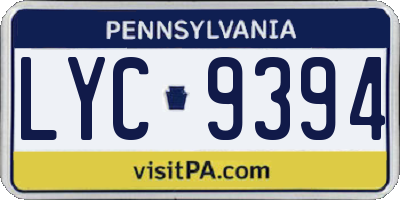 PA license plate LYC9394