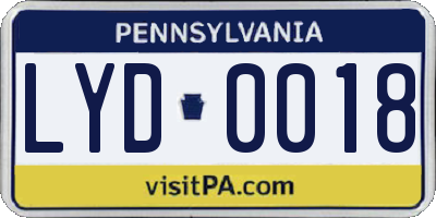 PA license plate LYD0018