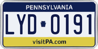 PA license plate LYD0191