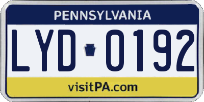 PA license plate LYD0192