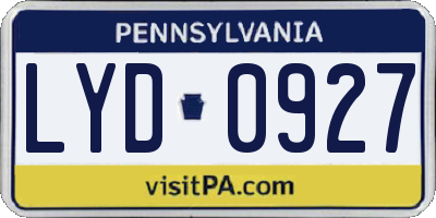 PA license plate LYD0927