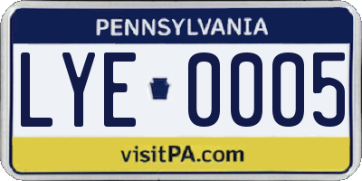 PA license plate LYE0005