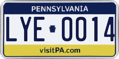 PA license plate LYE0014