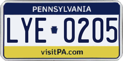 PA license plate LYE0205