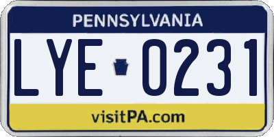 PA license plate LYE0231