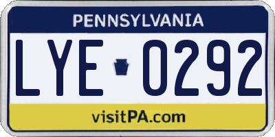 PA license plate LYE0292