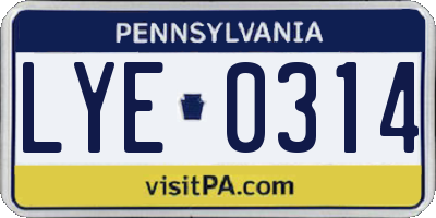 PA license plate LYE0314