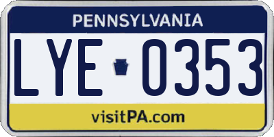 PA license plate LYE0353