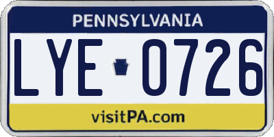 PA license plate LYE0726