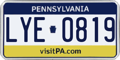 PA license plate LYE0819