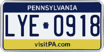 PA license plate LYE0918