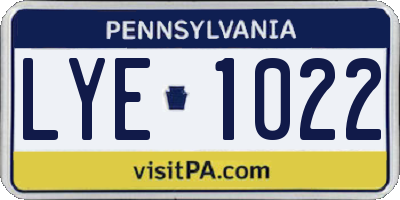 PA license plate LYE1022