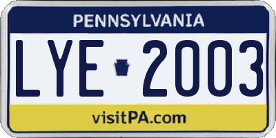 PA license plate LYE2003