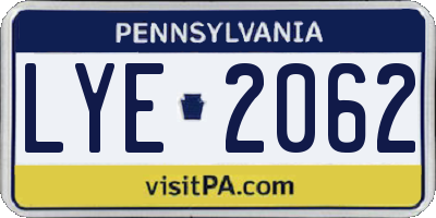 PA license plate LYE2062