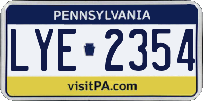 PA license plate LYE2354