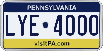 PA license plate LYE4000