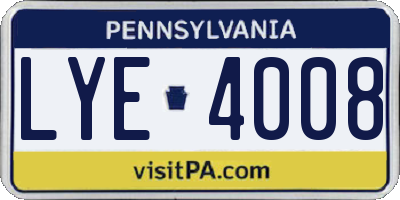 PA license plate LYE4008