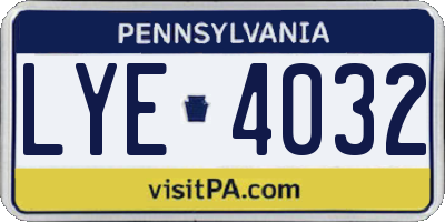 PA license plate LYE4032