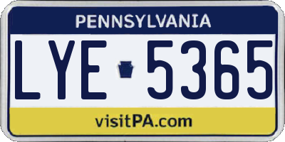 PA license plate LYE5365