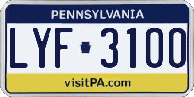 PA license plate LYF3100