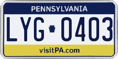 PA license plate LYG0403