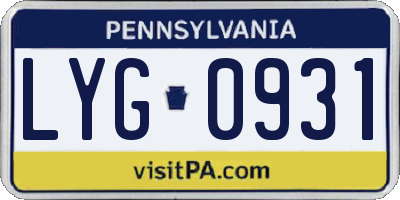 PA license plate LYG0931