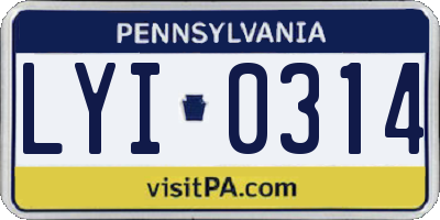PA license plate LYI0314