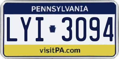 PA license plate LYI3094
