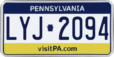 PA license plate LYJ2094