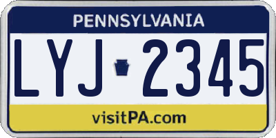 PA license plate LYJ2345