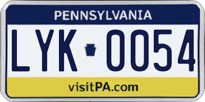 PA license plate LYK0054
