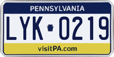 PA license plate LYK0219