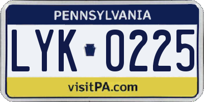 PA license plate LYK0225