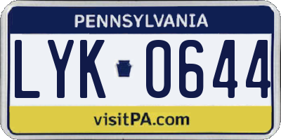 PA license plate LYK0644