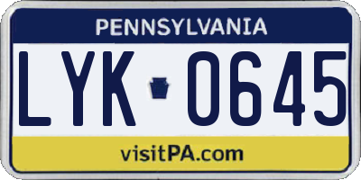 PA license plate LYK0645