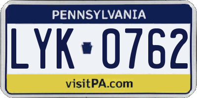 PA license plate LYK0762