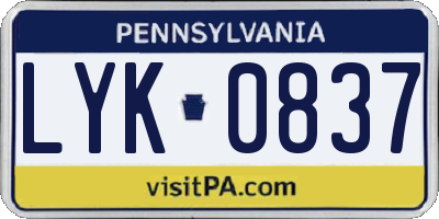 PA license plate LYK0837