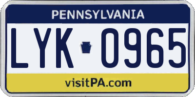 PA license plate LYK0965