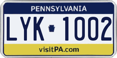 PA license plate LYK1002