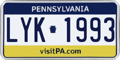 PA license plate LYK1993